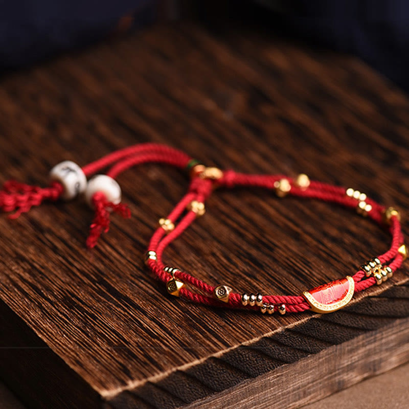 KarmaRipple's Handmade Cinnabar Dumplings Design Fortune Woven Red Rope Bracelet p2