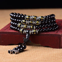 KarmaRipple's Black Obsidian Six True Words Protection Mala Bracelet