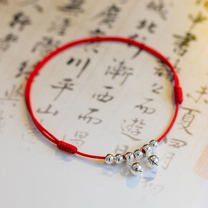 KarmaRipple's 925 Sterling Silver Red String Braid Bell Talisman Anklet p4