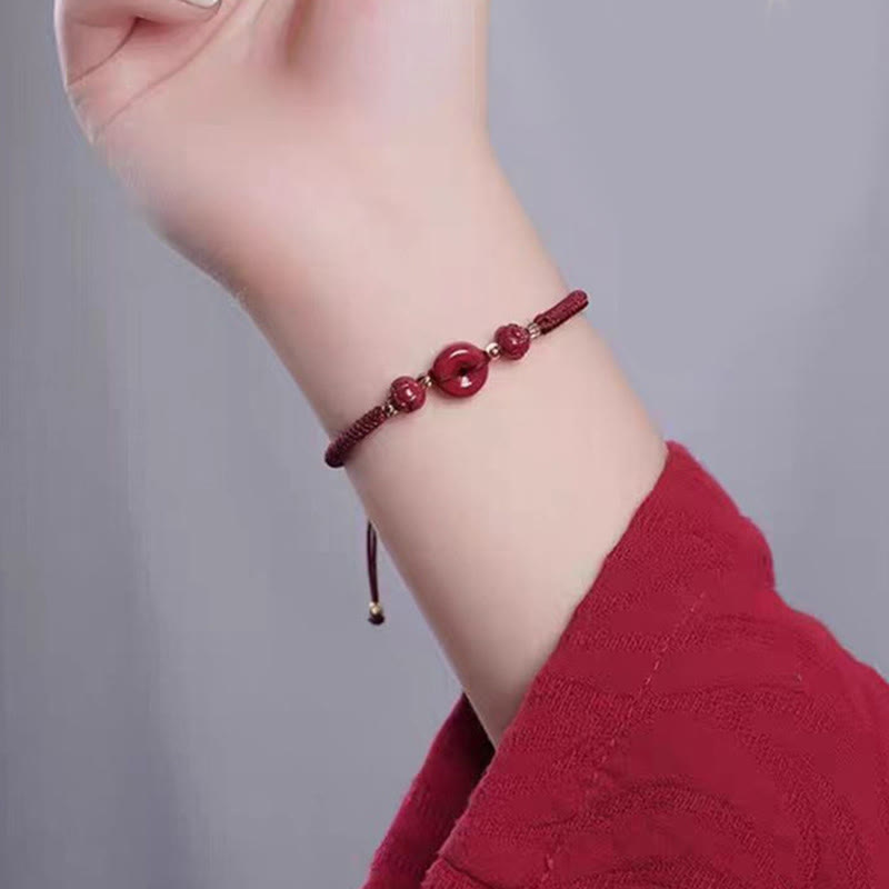 KarmaRipple's Handmade Cinnabar Peace Buckle Lotus Calm Blessing Woven Rope Bracelet p19
