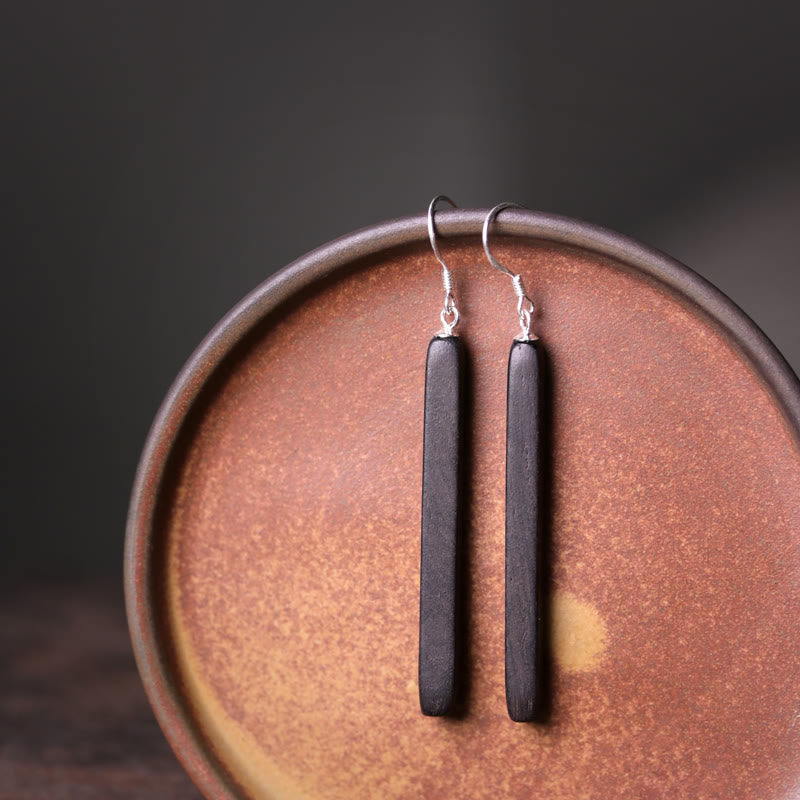 KarmaRipple's 925 Sterling Silver Ebony Wood Texture Balance Peace Drop Dangle Earrings p16