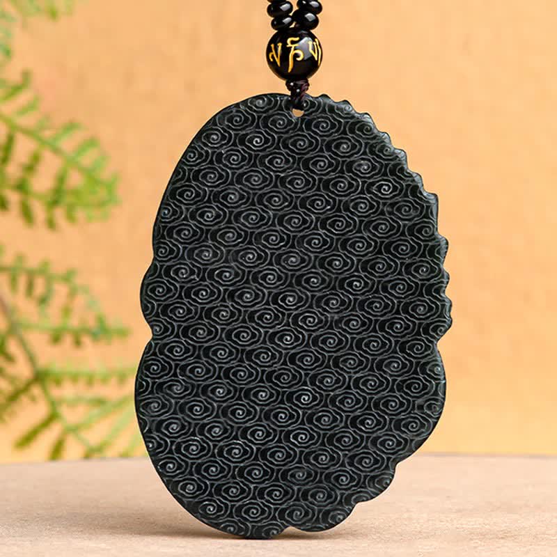 KarmaRipple's Hetian Cyan Jade Dragon Success Balance Pendant Beaded String Necklace p10