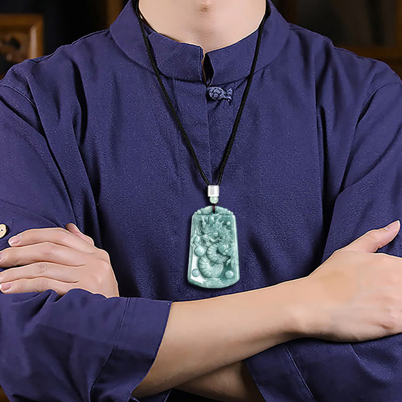 KarmaRipple's Year Of The Dragon Chinese Zodiac Dragon Travels The World Jade Strength Pendant Necklace p5