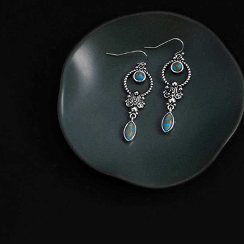 KarmaRipple's 925 Sterling Silver Vintage Turquoise Waterdrop Pattern Balance Drop Dangle Earrings p6