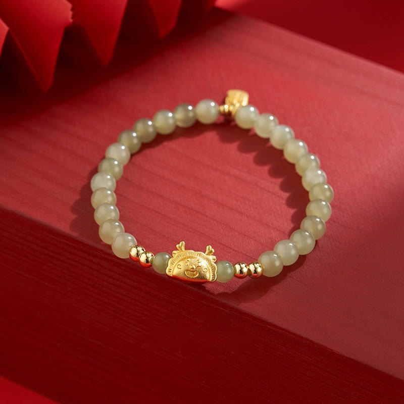 KarmaRipple's Year of the Dragon Dumpling Authentic Red Agate Garnet Hetian Jade Fu Character Fortune Success Bracelet p5