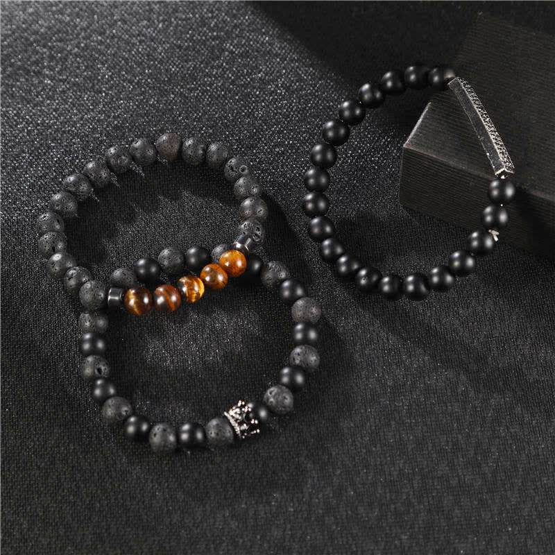 KarmaRipple's 3Pcs Frosted Stone Lava Rock Tiger Eye Activate Bracelet p2