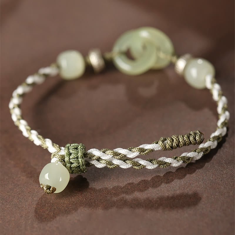 KarmaRipple's Authentic Hetian Jade Peace Buckle Fortune Woven Bracelet p3