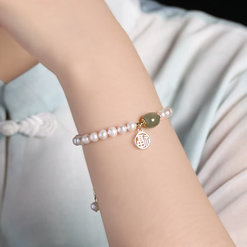 KarmaRipple's Authentic Pearl Hetian Jade Happiness Balancing Bead Bracelet p3