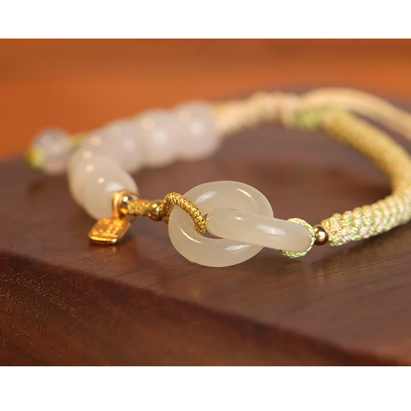 KarmaRipple's Authentic Hetian Jade Bead Double Peace Buckle Fu Character Abundance Woven Bracelet p17