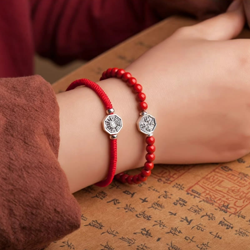 KarmaRipple's 925 Sterling Silver Yin Yang Bagua Symbol Cinnabar String Concentration Bracelet p10