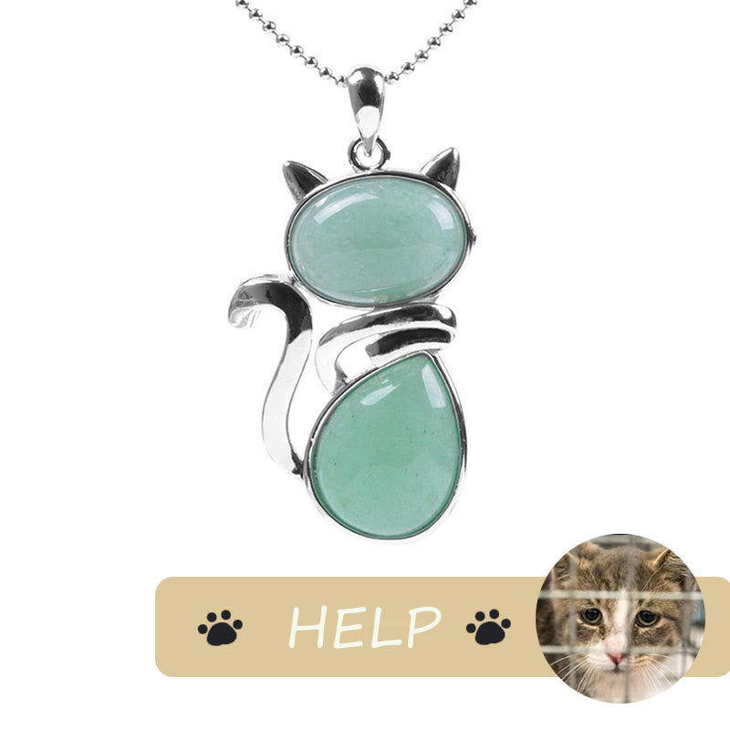 KarmaRipple's "Save A Cat" Cute Cat Pattern Authentic Gemstone Protection Cat-Loving Necklace Pendant p1