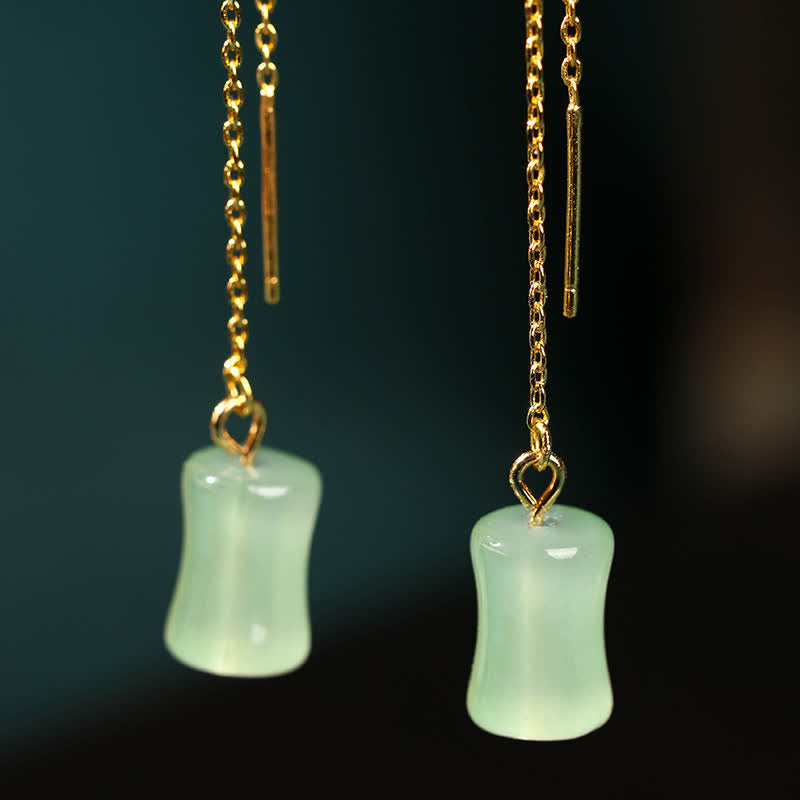 KarmaRipple's Jade Bamboo Pattern Fortune Drop Earrings p9