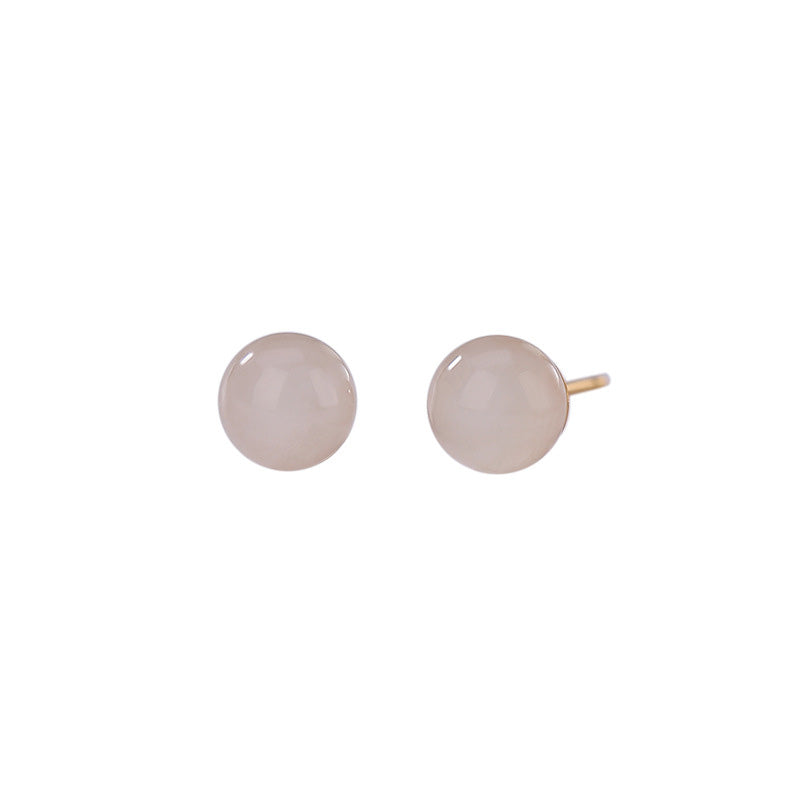 KarmaRipple's 925 Sterling Silver Round Ivory Jade Blessing Stud Earrings p12