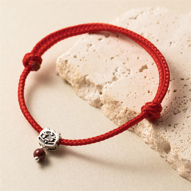 KarmaRipple's 925 Sterling Silver Fortune Year of the Dragon Cinnabar Red String Bracelet ( p1