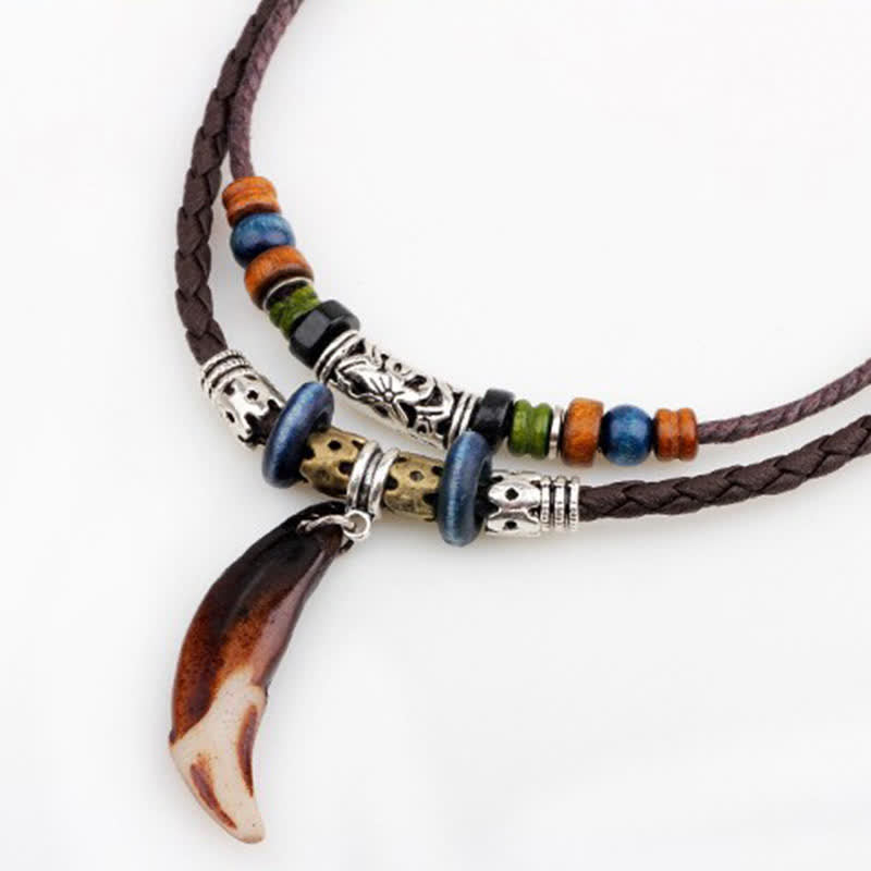 KarmaRipple's Ethnic Wolf Tooth Pattern Beadwork Wealth Pendant Necklace p2