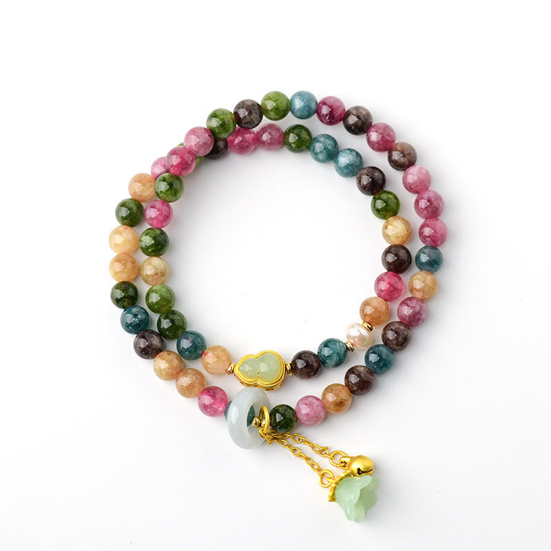 KarmaRipple's Multicolored Tourmaline Gourd Wisdom Double Wrap Lily Of The Valley Talisman Bracelet p6