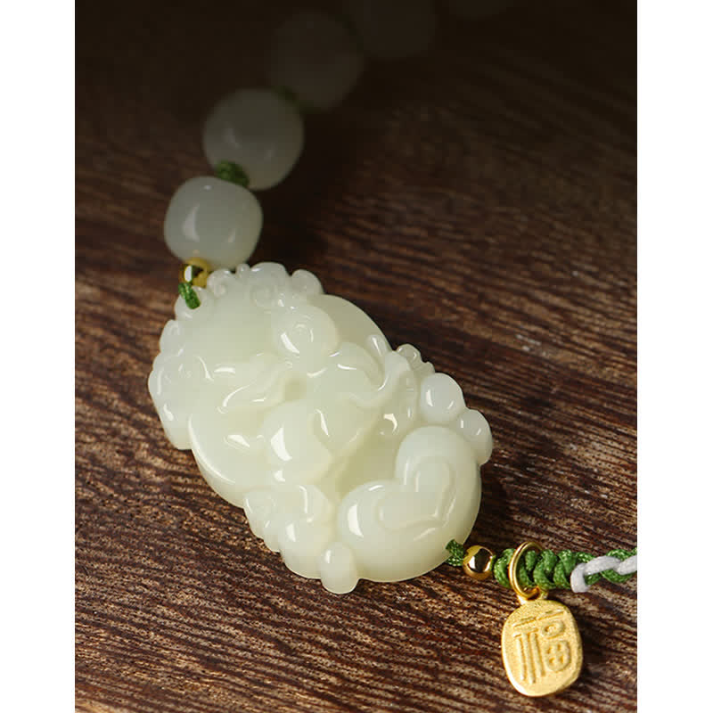 KarmaRipple's 925 Sterling Silver Chinese Zodiac Hetian Jade Happiness Fortune String Bracelet p19