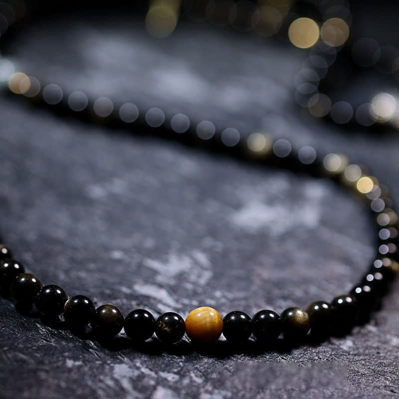 KarmaRipple's 108 Mala Beadwork Gold Sheen Obsidian Tiger Eye Eagle's Eye Stone Wealth Bracelet p20