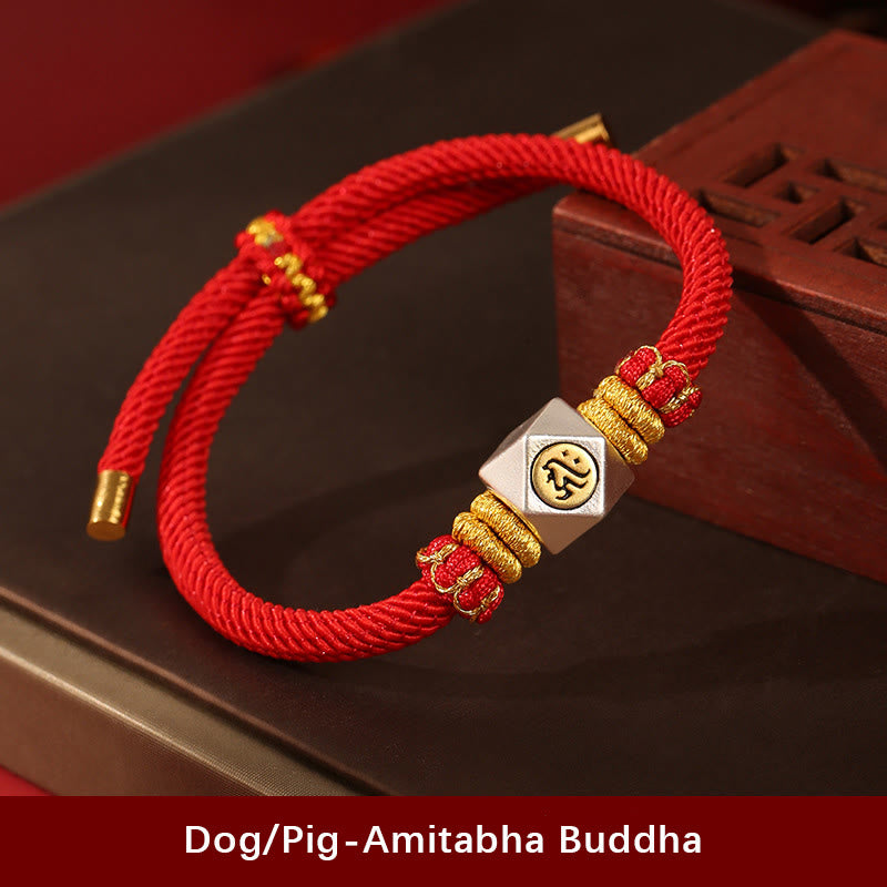KarmaRipple's 999 Sterling Silver Chinese Zodiac Natal Buddha Red Rope Fortune Strength Handcrafted Kids Bracelet p35