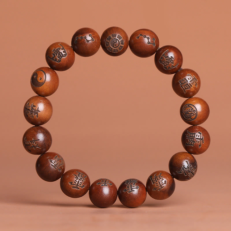 KarmaRipple's Lightning Struck Jujube Wood Yin Yang Bagua Taoist Taboo Characters Engraved Protection Bracelet p1