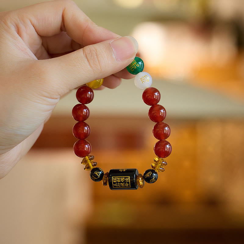KarmaRipple's Five Elements Black Onyx Red Agate Wisdom Wealth Bracelet p20