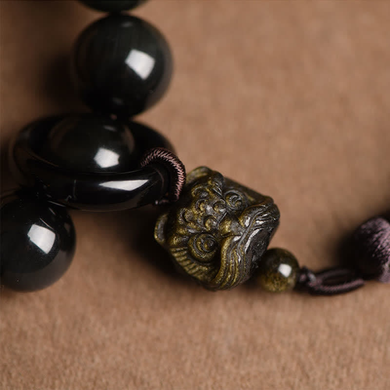 KarmaRipple's Authentic Black Obsidian Lion Wrist Mala Protection Tassels Pocket Mala Car Decoration p6