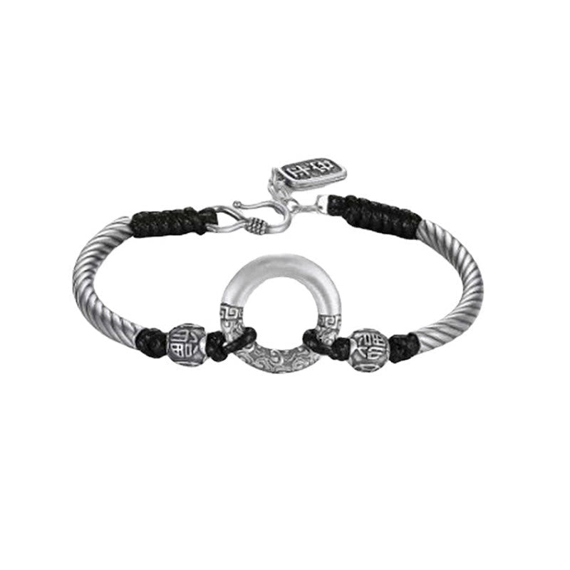 KarmaRipple's 999 Sterling Silver Fu Character Peace Buckle Bronze Coin Auspicious Clouds Fortune Bracelet p18