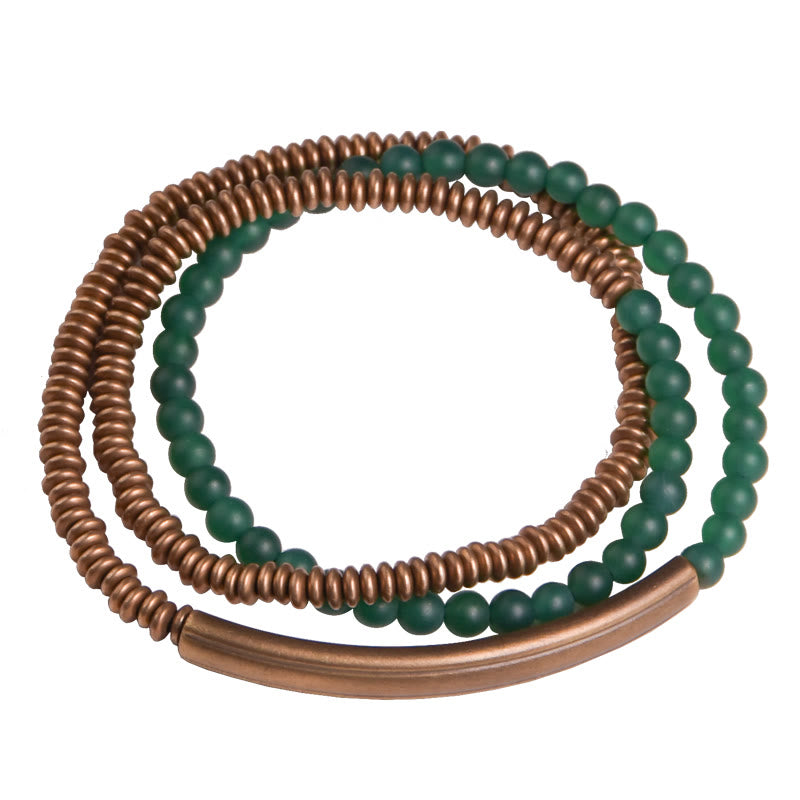 KarmaRipple's Tibetan Various Agate Stone Bronze Protection Triple Wrap Bracelet ( p14