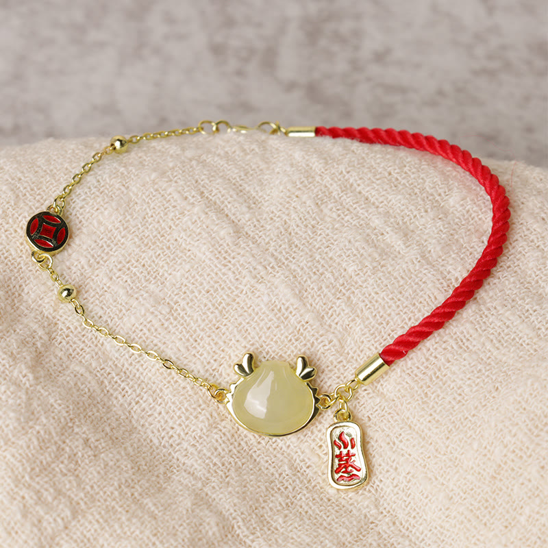 KarmaRipple's 925 Sterling Silver Year Of The Dragon Hetian Ivory Jade Chinese Steamed Bun Dragon Design Fortune Blessing Bracelet p2