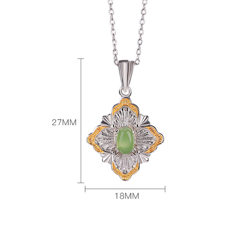 KarmaRipple's 925 Sterling Silver Plated Gold Hetian Cyan Jade Rhombus Design Fortune Balancing Pendant Necklace p7
