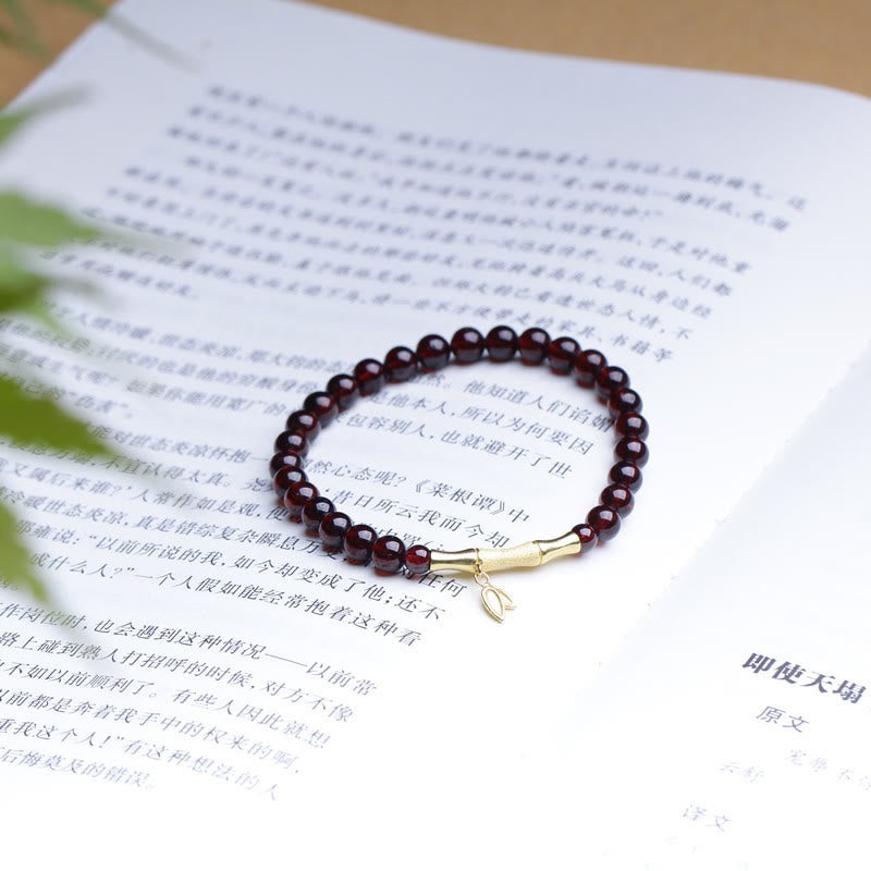 KarmaRipple's 14K Bronze Plated Gold 925 Sterling Silver Plated Gold Authentic Garnet Bamboo Protection Bracelet p5