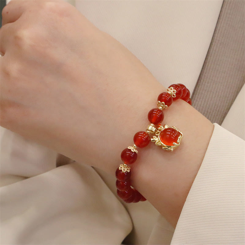 KarmaRipple's Year of the Dragon Red Agate Jade Peace Buckle Fu Character Success Bracelet ( p18