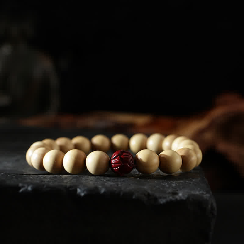 KarmaRipple's Tibet Peach Wood Lotus Cinnabar Bagua Yin Yang Fortune Wealth Bracelet p5