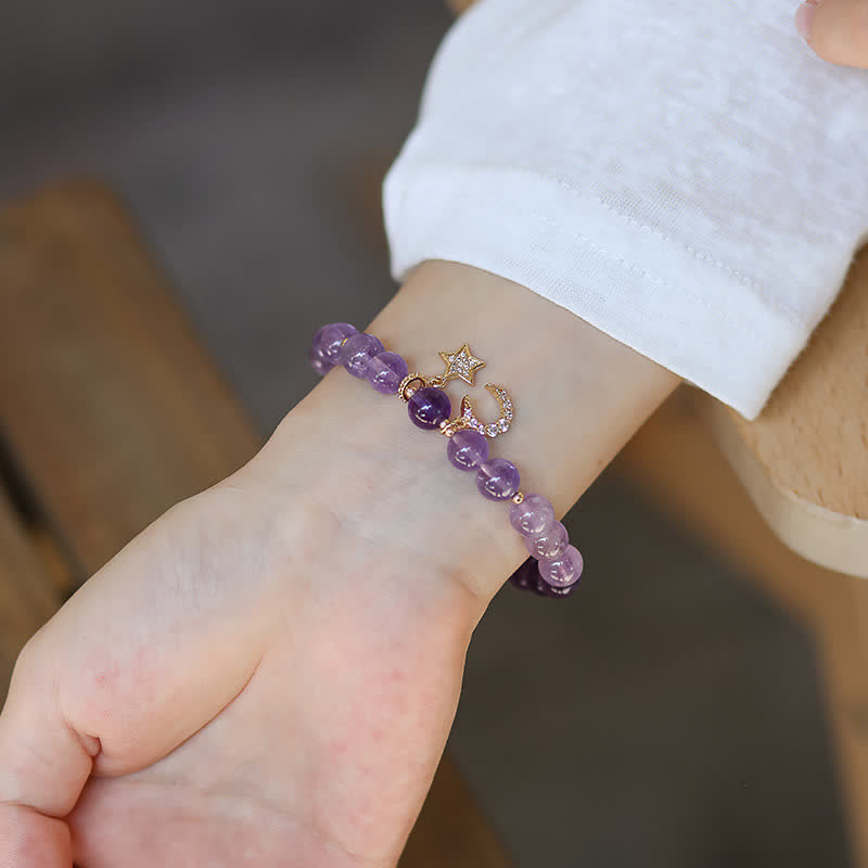 KarmaRipple's Amethyst Gemstone Moon Star Balancing Bracelet p5