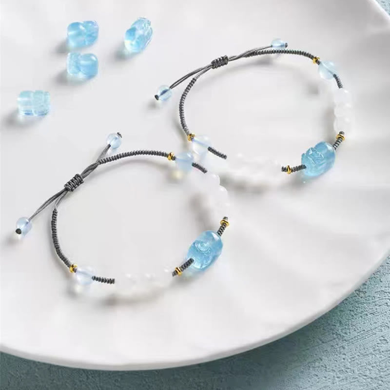 KarmaRipple's Authentic Aquamarine PiXiu Hetian Ivory Jade Balancing Bracelet p8