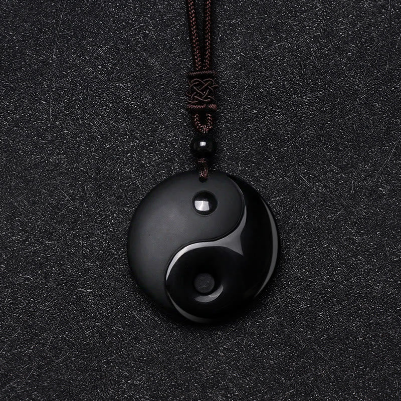 KarmaRipple's Black Obsidian Taoism Five Sacred Mountains Nine-Character Mantra Carved Purification Yin Yang Pendant Necklace p6