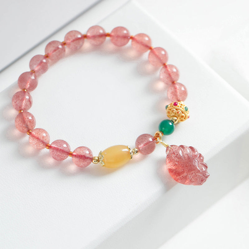KarmaRipple's Authentic Strawberry Quartz Nine Tailed Fox Balancing Bracelet p4