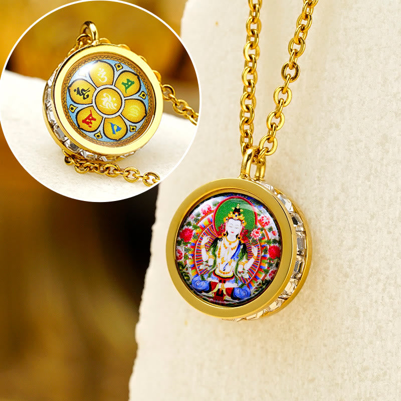 KarmaRipple's Tibetan Yellow God Of Wealth Green Tara Buddha Serenity Titanium Steel Pendant Necklace p26