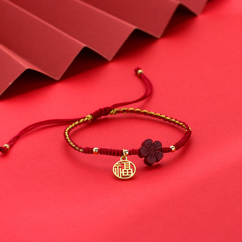 KarmaRipple's Cinnabar Flower Fu Character Blessing Woven String Bracelet p5