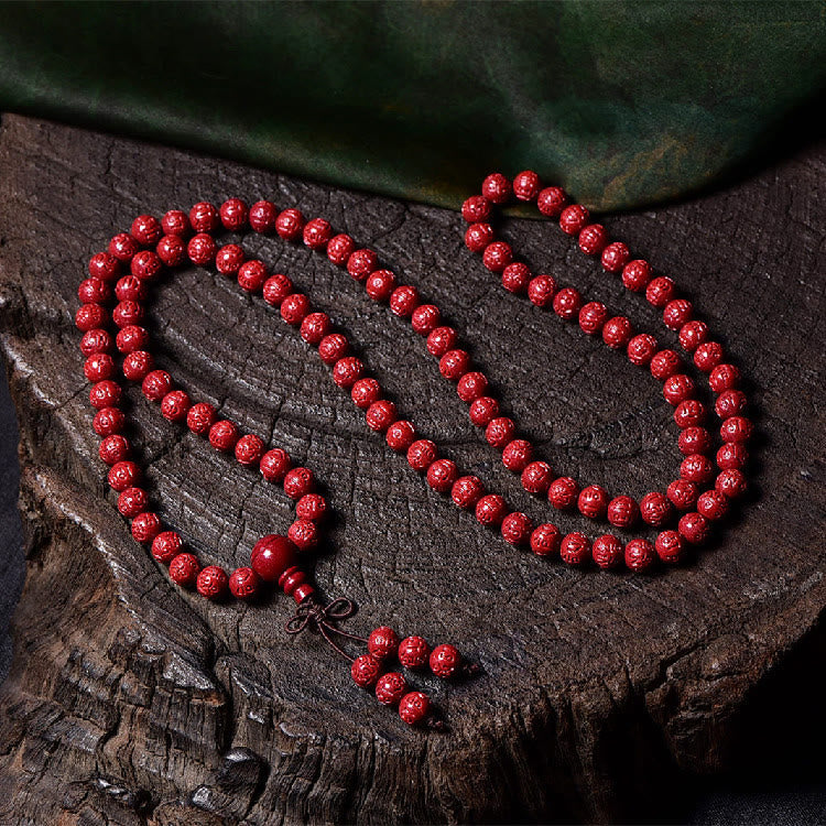 KarmaRipple's 108 Mala Beadwork Cinnabar Om Mani Padme Hum Pattern Engraved Blessing Bracelet p24