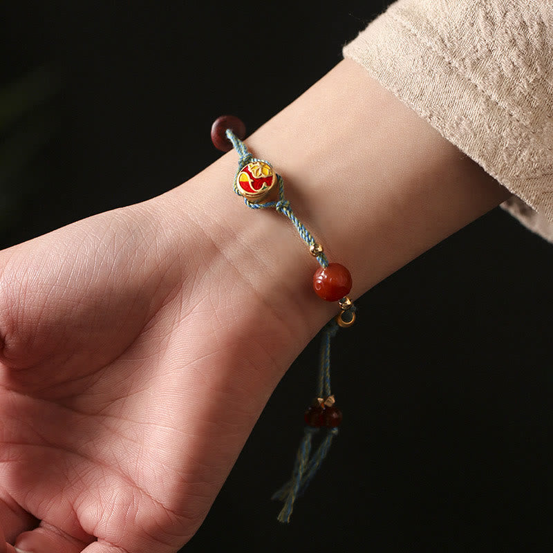 KarmaRipple's Handmade Auspicious Clouds Hetian Jade Fu Character Fortune Fortune Rope Bracelet p6