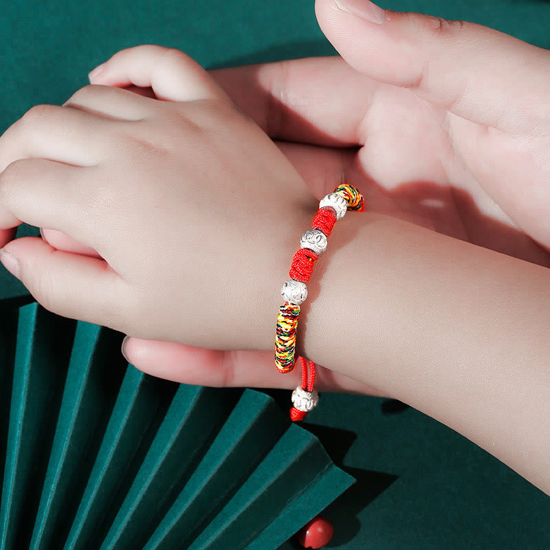 KarmaRipple's 925 Sterling Silver King Kong Weave Multicolored Red String Strength Handmade Woven Kids Child Bracelet p4
