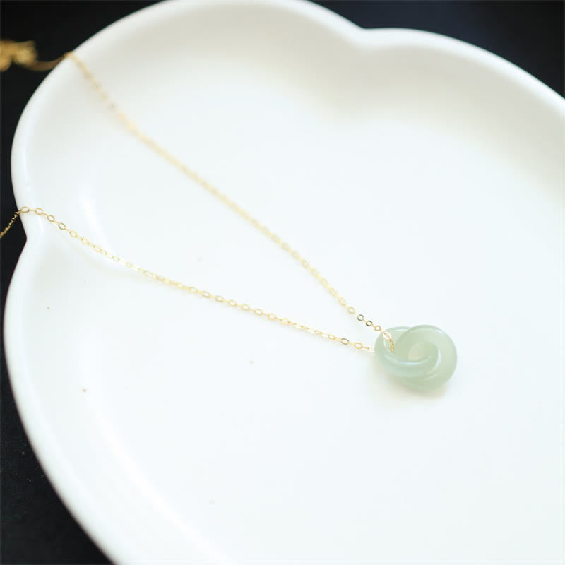 KarmaRipple's 925 Sterling Silver Authentic Double Peace Buckle Hetain Jade Fortune Pendant Necklace p3