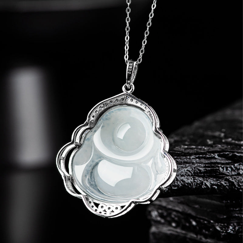 KarmaRipple's 925 Sterling Silver Laughing Buddha Authentic Jade Abundance Pendant Necklace p7