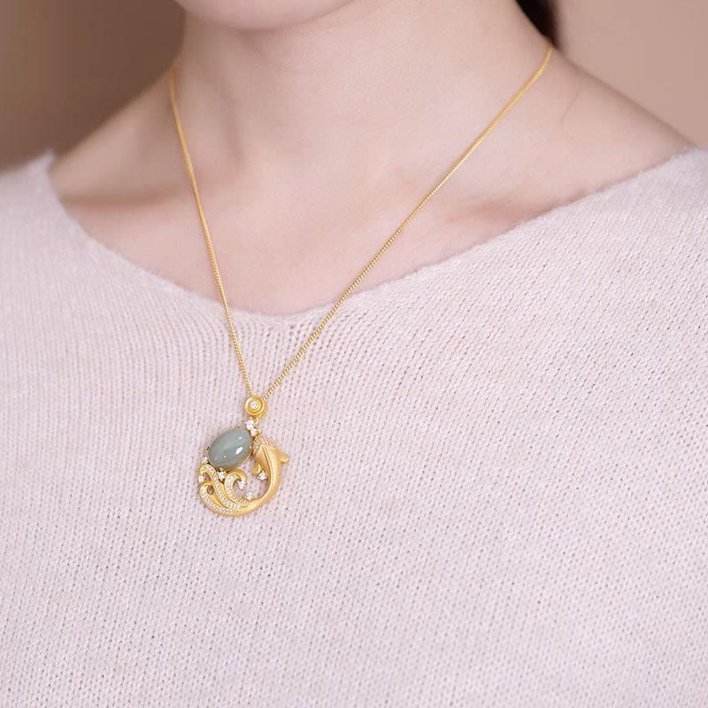 KarmaRipple's Cyan Jade Koi Fish Balancing Calm Pendant Necklace p3