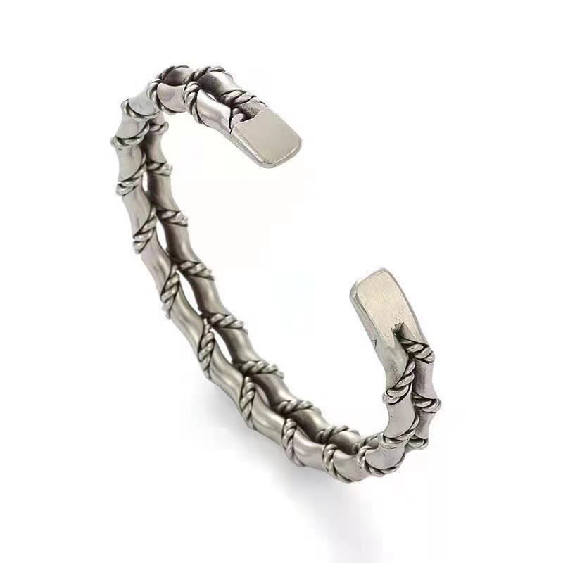 KarmaRipple's Vintage Double Layer Bamboo Pattern Fortune Cuff Bracelet Bangle p3