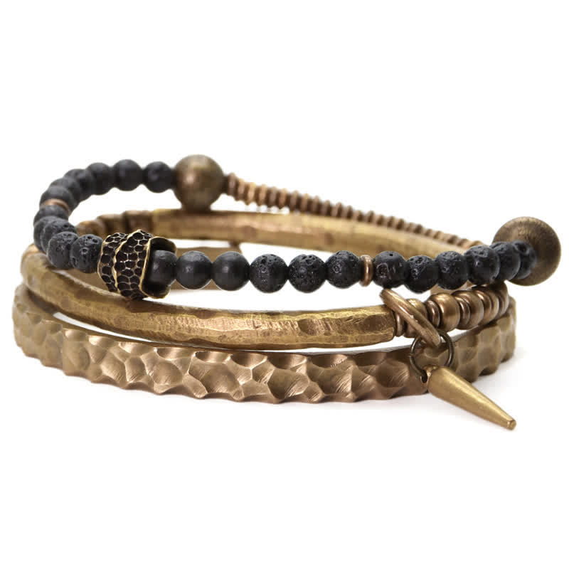 KarmaRipple's Lava Rock Stone Bronze Balance Cuff Bracelet Bangle p22