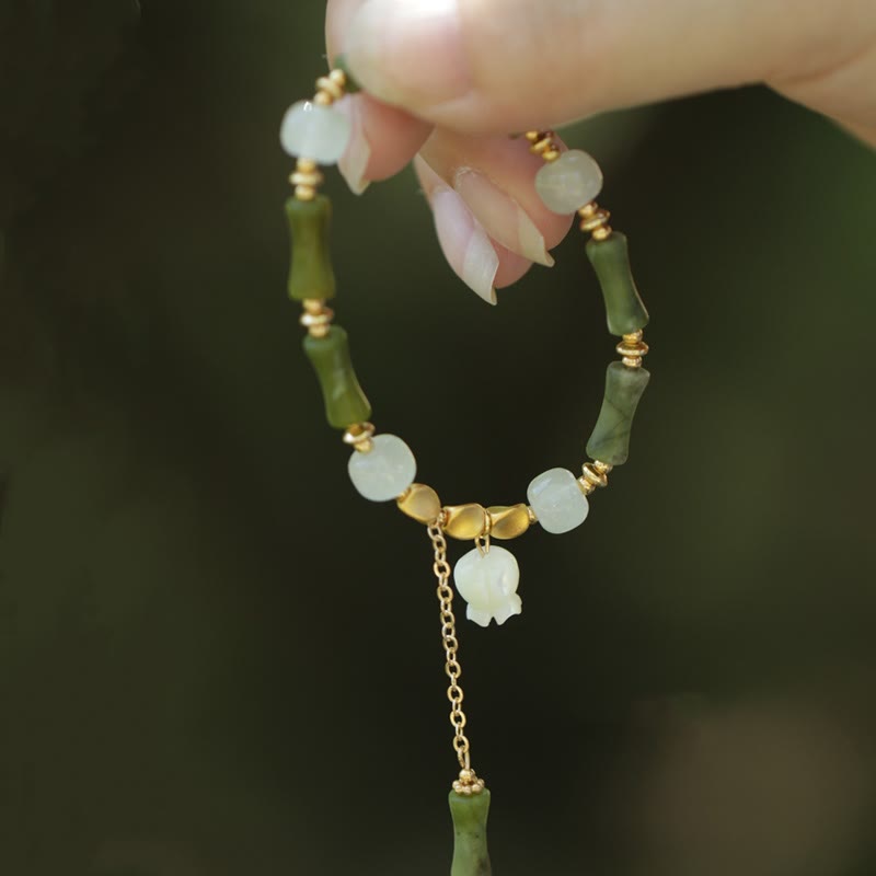 KarmaRipple's Green Bamboo Jade Lily of the Valley Wealth Bracelet p4
