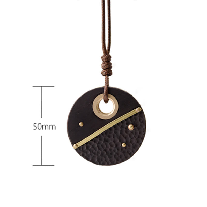 KarmaRipple's Handcrafted Round Ebony Wood Bronze Peace Pendant Necklace p10