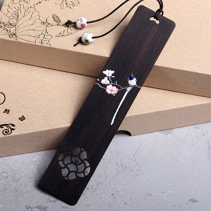 KarmaRipple's Oriole Bird Flower Ebony Wood Bookmarks With Gift Box p2